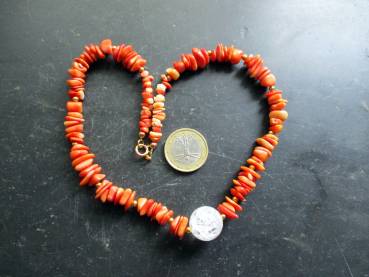 Kette, Koralle, Splitter, rot, Bergkristall, Sterlingsilber, Schmuck, Frauen