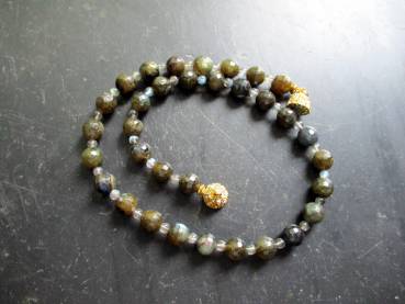 Kette, Labradorit, dunkelgrün, facettiert, Magnetverschluss, Glitzer, Schmuck, Frauen