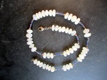 Preview: Mondsteinkette, Mondstein, Kette, Silber, Iolith, Wassersaphir, Collier, weiß, blau