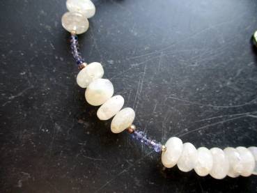 Mondsteinkette, Mondstein, Kette, Silber, Iolith, Wassersaphir, Collier, weiß, blau