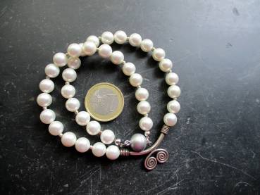 Kette, Perlen, Muschelkernperle, weiß, Silberornament, Magnetverschluss, Braut, Hochzeit