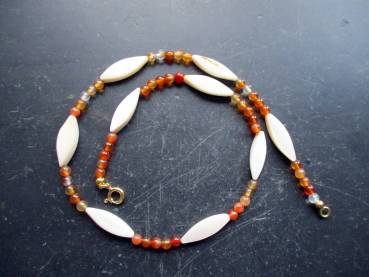 Kette, Perlmutt, Mondstein, orange, weiß, Schmuck, Frauen