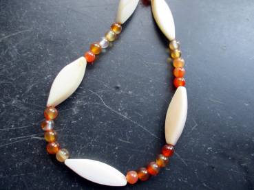 Preview: Kette, Perlmutt, Mondstein, orange, weiß, Schmuck, Frauen