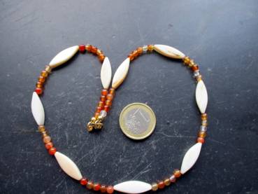 Preview: Kette, Perlmutt, Mondstein, orange, weiß, Schmuck, Frauen