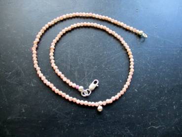 Rhodochrosit, Kette, zierlich, facettiert, hellrosa, Silberkugel, Schmuck, Frauen