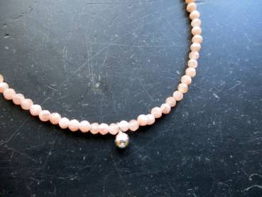 Preview: Rhodochrosit, Kette, zierlich, facettiert, hellrosa, Silberkugel, Schmuck, Frauen