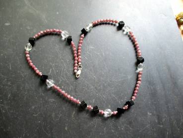 Preview: Kette, Rhodonit, dunkelrot, Onyx, Sterlingsilber, Schmuck, Frauen