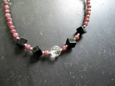 Preview: Kette, Rhodonit, dunkelrot, Onyx, Sterlingsilber, Schmuck, Frauen