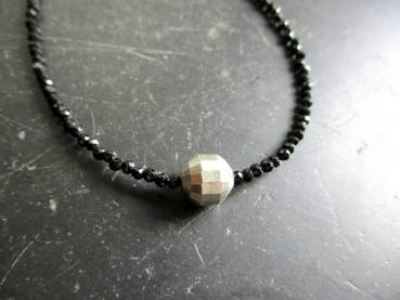 Preview: Kette, Turmalin, schwarz, Silber, zierlich, facettiert, Schmuck, Frauen