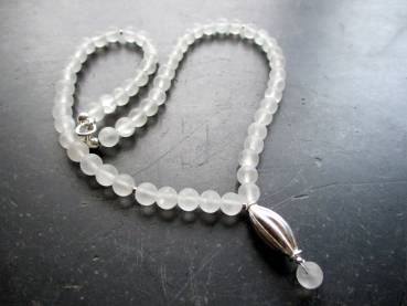 Kette, weiß, Braut, Bergkristall, matt, Silbertube, Hochzeit