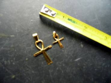 Anhänger, Kreuz, Atlantiskreuz, Ankh, Sterlingsilber, klein, vergoldet