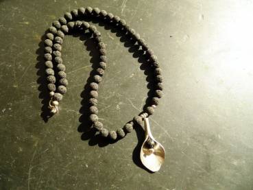 Kette, Lava, Schmuck, Silber, Blatt, Blüte, schwarz, Frauen, Lavakette