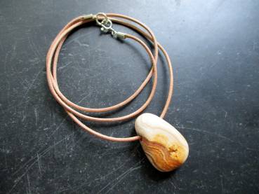 Kette, Lederband, Achat, beige, braun, Tropfen, Silber, Schmuck, Unisex