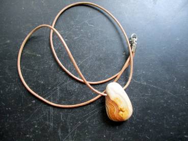 Kette, Lederband, Achat, beige, braun, Tropfen, Silber, Schmuck, Unisex