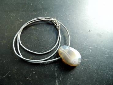 Kette, Lederband, Anhänger, Achat, Tropfen, grau, Schmuck, Unisex