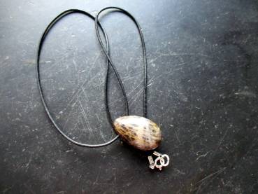 Kette, Lederband, Anhänger, Chevron Amethyst, dunkel, Tropfen, Unisex