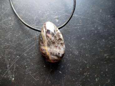 Kette, Lederband, Anhänger, Chevron Amethyst, dunkel, Tropfen, Unisex