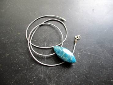 Lederband, Anhänger, Apatit, blau, Navette, Schmuck, Männer, Frauen