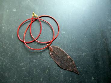 Kette, Anhänger, Blatt, echt, Lederband, Blatt, kupferfarben, Schmuck, Bodhi Baum
