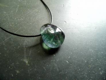 Kette, Lederband, Fluorit, Regenbogenfluorit, Tropfen, bunt, Unisex, Silber