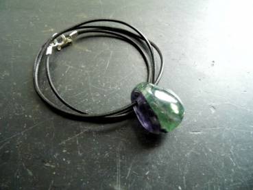 Kette, Lederband, Fluorit, Regenbogenfluorit, Tropfen, bunt, Unisex, Silber