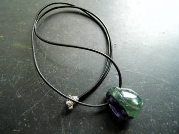 Kette, Lederband, Fluorit, Regenbogenfluorit, Tropfen, bunt, Unisex, Silber