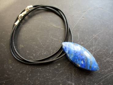 Lederband, Anhänger, Lapislazuli, Tropfen, Navette, klar, Schmuck, Männer, Frauen