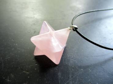 Preview: Kette, Lederband, Anhänger, Merkaba, Rosenquarz, rosa, Unisex