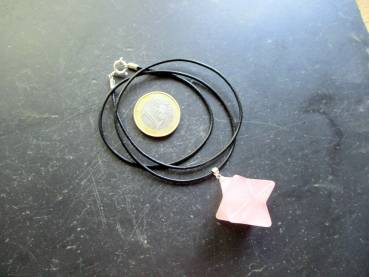 Preview: Kette, Lederband, Anhänger, Merkaba, Rosenquarz, rosa, Unisex