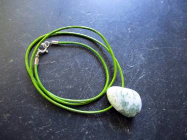 Anhänger, Kette, Moosacht, Tropfen, Lederband, Schmuck, Unisex