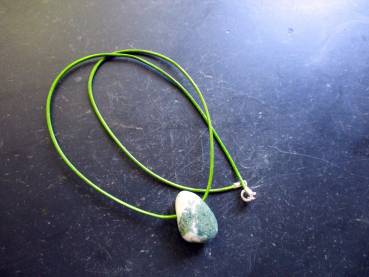 Anhänger, Kette, Moosacht, Tropfen, Lederband, Schmuck, Unisex