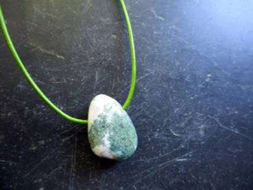 Anhänger, Kette, Moosacht, Tropfen, Lederband, Schmuck, Unisex