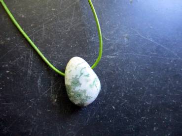 Anhänger, Kette, Moosacht, Tropfen, Lederband, Schmuck, Unisex