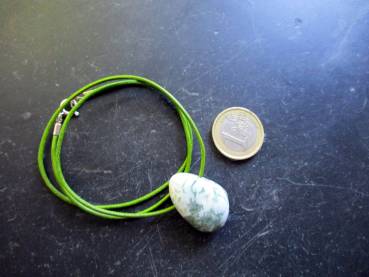Anhänger, Kette, Moosacht, Tropfen, Lederband, Schmuck, Unisex