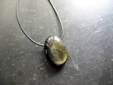 Preview: Kette, Anhänger, Obsidian, Goldobsidian, Steringsilber, Lederband, Unisex