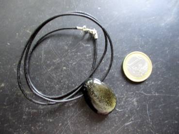 Kette, Anhänger, Obsidian, Goldobsidian, Steringsilber, Lederband, Unisex