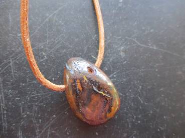 Preview: Anhänger, Opal, Tropfen, braun, Schmuck, Lederband, Silber, Unisex