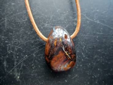 Anhänger, Opal, Tropfen, braun, Schmuck, Lederband, Silber, Unisex
