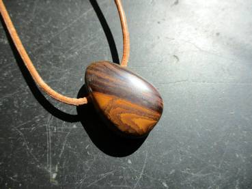 Kette, Anhänger, Lederband, Tropfen, Opal, braun, Schutz, Unisex