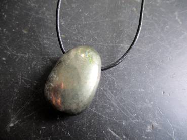Kette, Lederband, Sterlingsilber, Tropfen, Pyrit, gold, bunt, Unisex