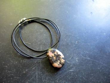 Kette, Lederband, Rhodonit, Tropfen, Anhänger,  Schmuck, Unisex