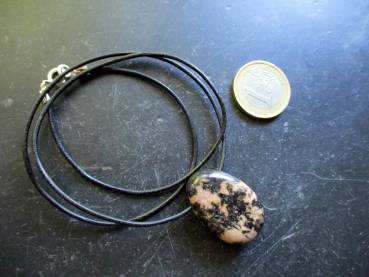 Kette, Lederband, Rhodonit, Tropfen, Anhänger,  Schmuck, Unisex