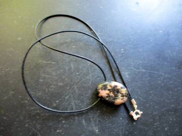 Kette, Lederband, Rhodonit, Tropfen, Anhänger,  Schmuck, Unisex