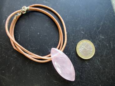 Anhänger, Rosenquarz, Tropfen, Navette, rosa, Schmuck, Lederband, Silber
