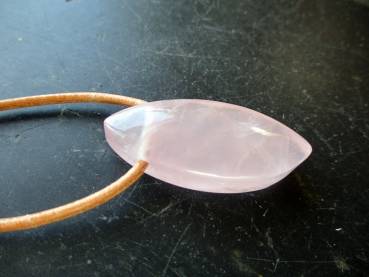 Anhänger, Rosenquarz, Tropfen, Navette, rosa, Schmuck, Lederband, Silber