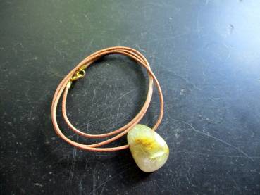 Kette, Anhänger, Lederband, Rutilquarz, Tropfen, Schmuck, Silber