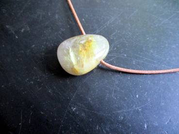 Kette, Anhänger, Lederband, Rutilquarz, Tropfen, Schmuck, Silber