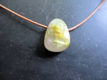 Kette, Anhänger, Lederband, Rutilquarz, Tropfen, Schmuck, Silber