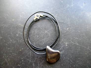 Kette, Anhänger, Lederband, Tropfen, Schungit, schwarz, Silber, Unisex