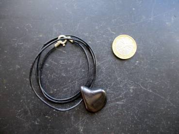Kette, Anhänger, Lederband, Tropfen, Schungit, schwarz, Silber, Unisex